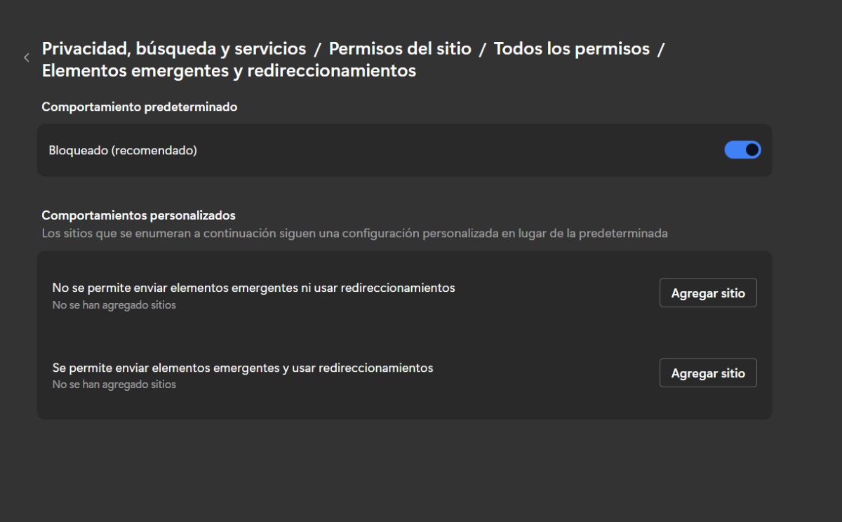 Pasos para bloquear ventanas emergentes de Microsoft Edge