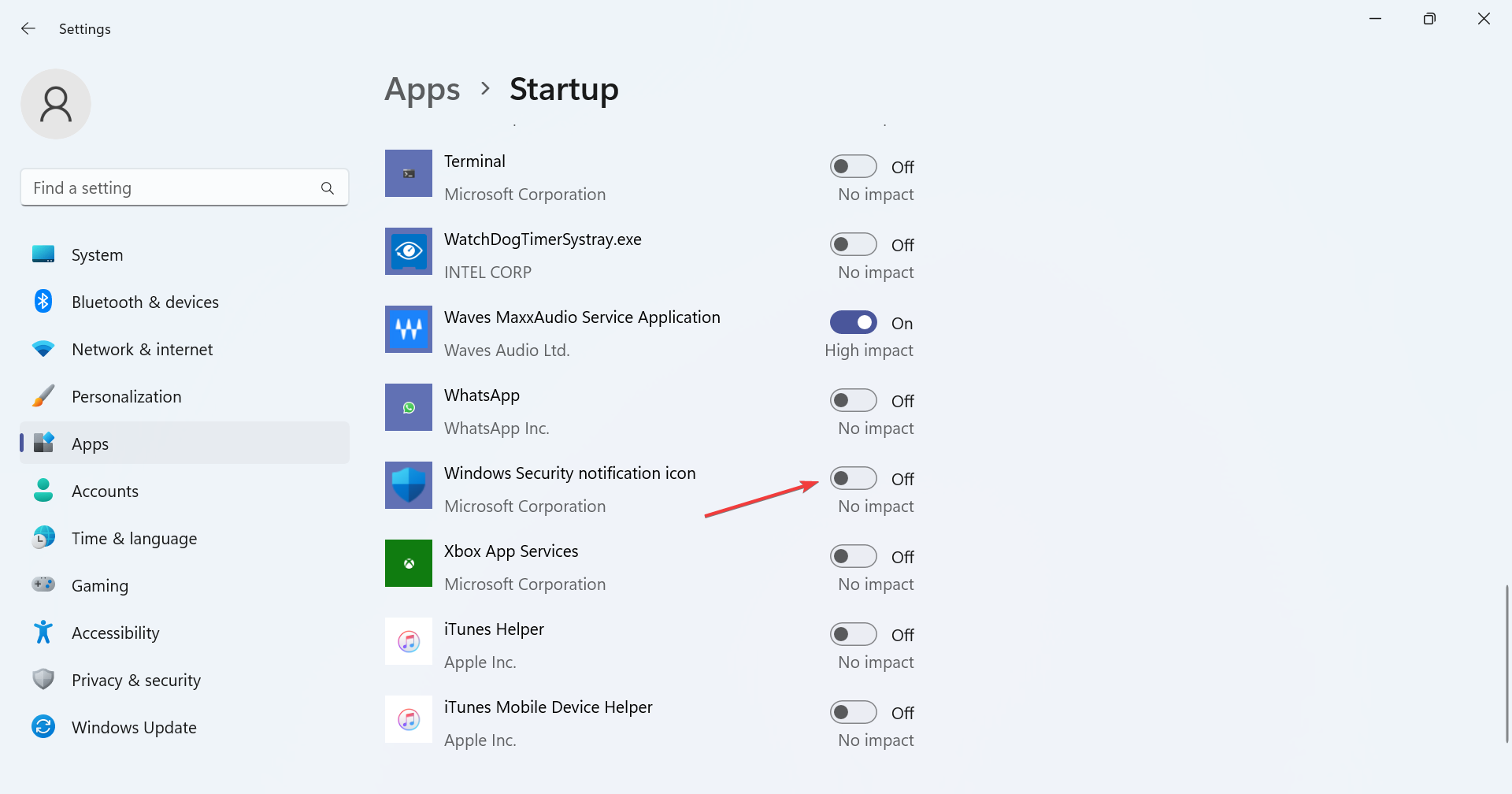 Ajustes de Windows para ocultar iconos del área de notificación