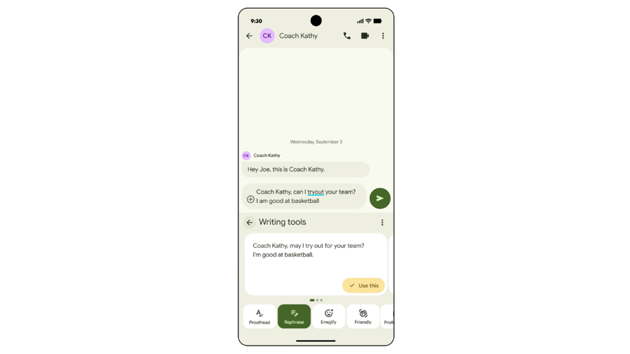 Writing tools Gboard