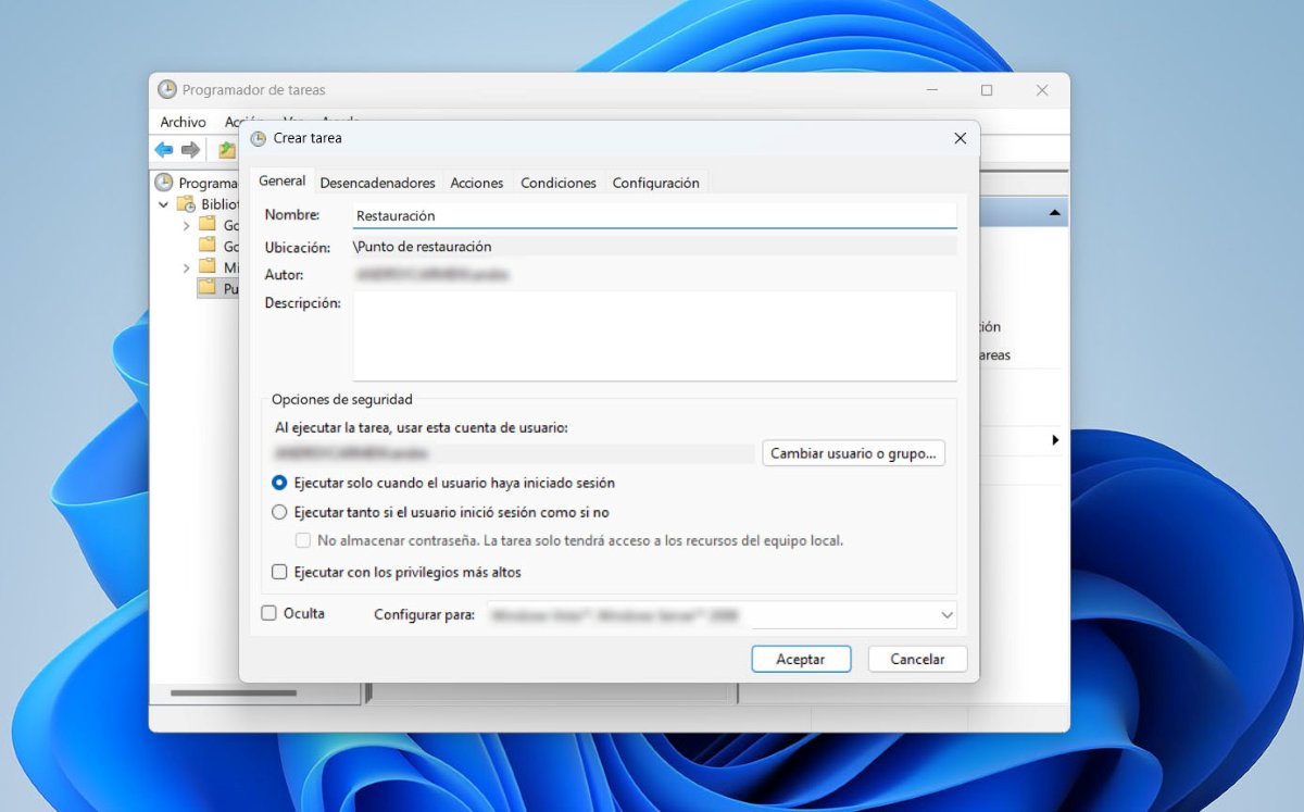Crear un punto de restauración automático Programador de tareas