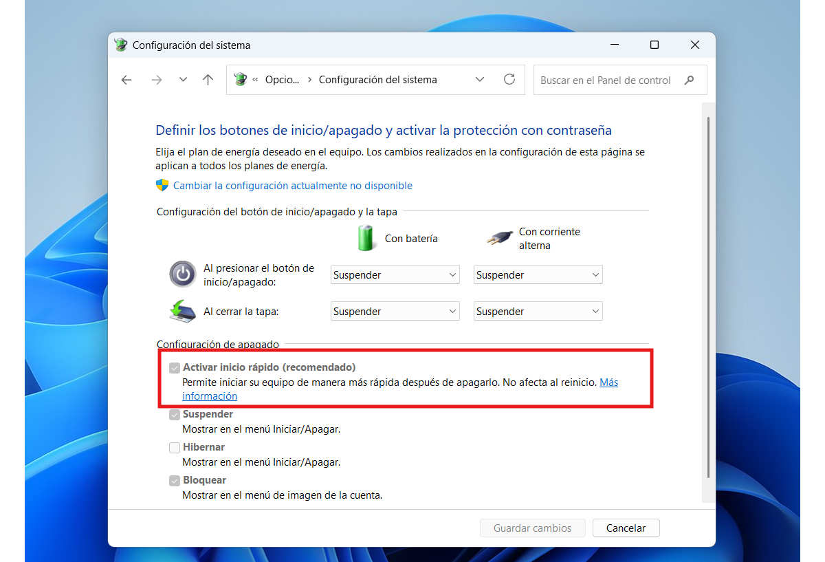 Desactivar Fast Startup en Windows 11
