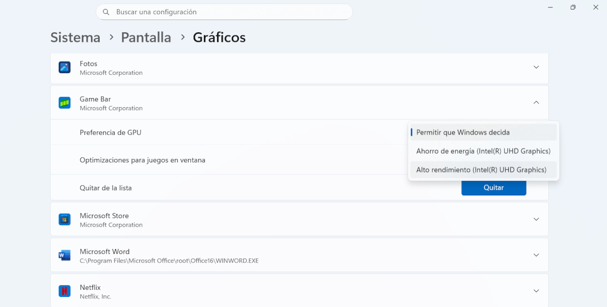 Forzar la GPU correcta por app en Windows
