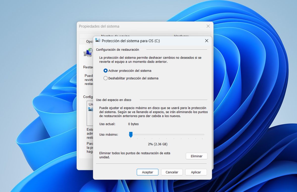 Habilitar protección del sistema