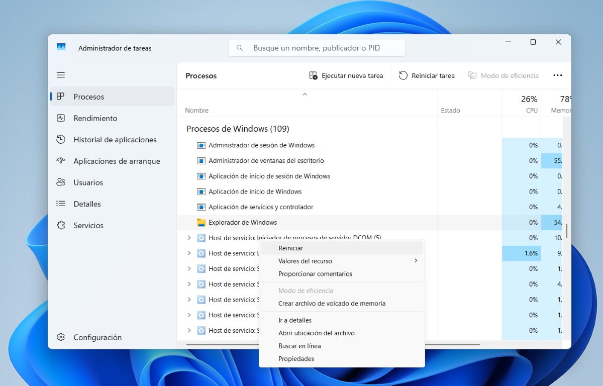 Reinicia el explorador de Windows
