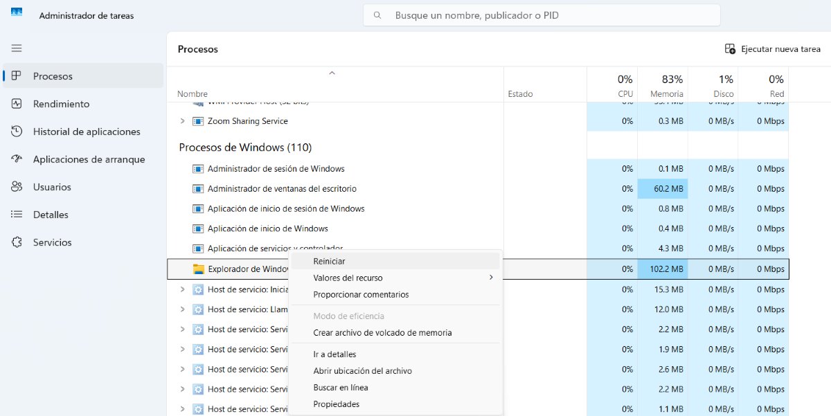 Reiniciar el Explorador de archivos