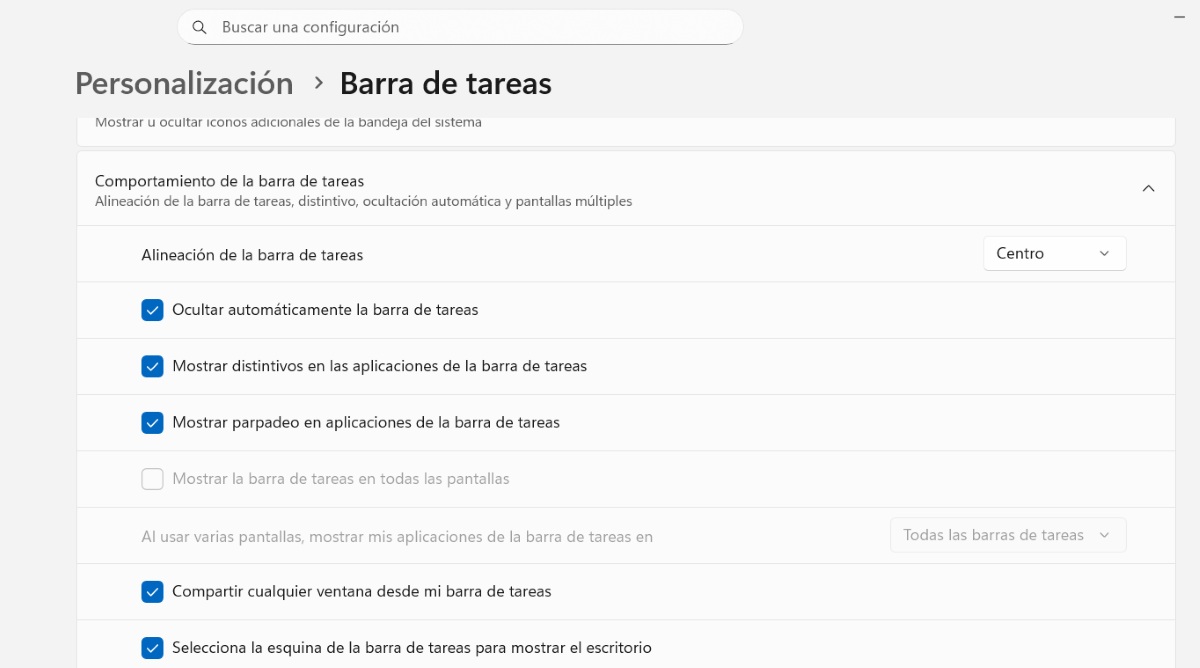 Revisa el comportamiento de la barra de tareas