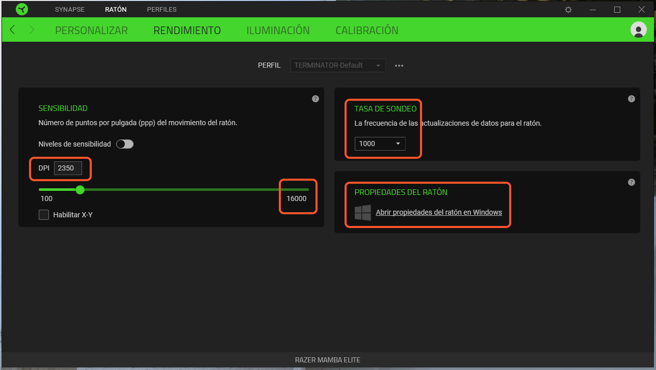 Configurar velocidad del puntero