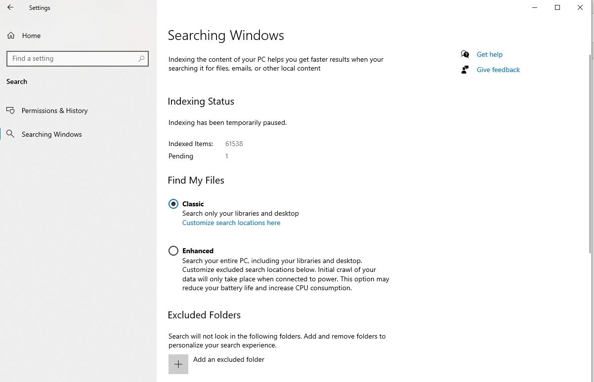Indexing Options