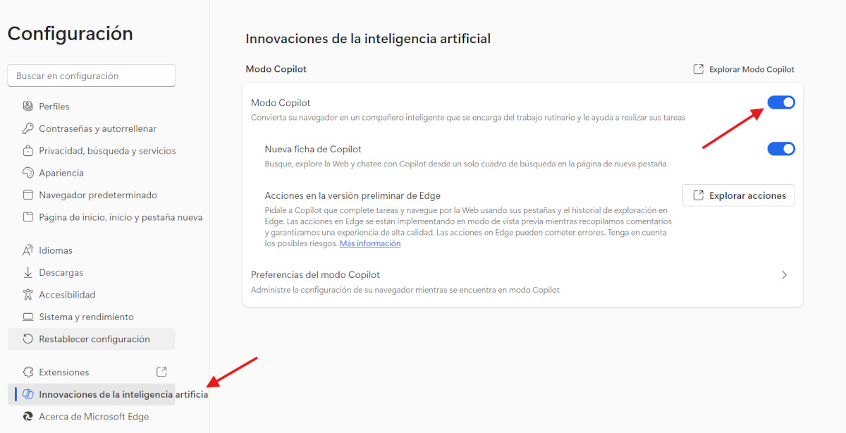 Activar modo Copilot en Edge