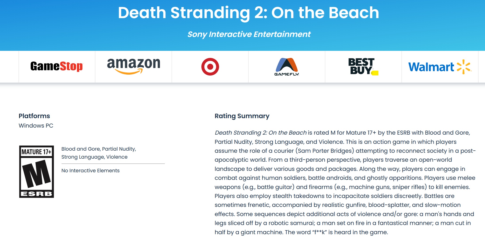 Death Stranding 2 PC ESRB