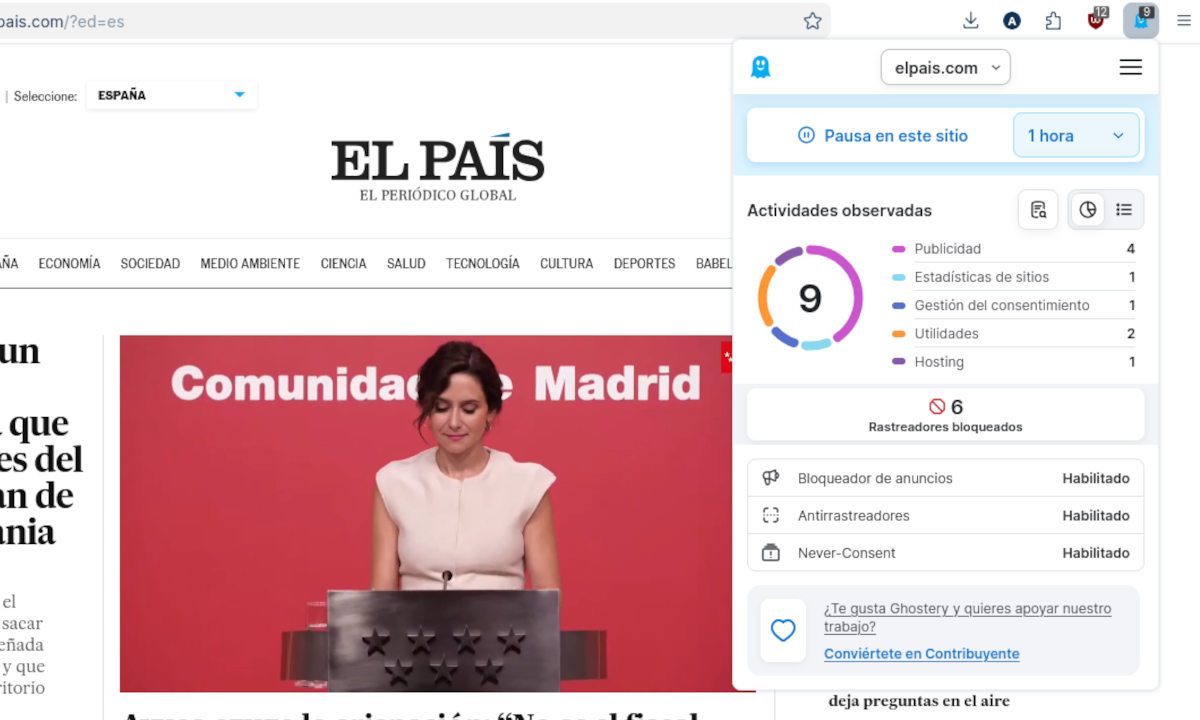 Estadísticas Ghostery extensión