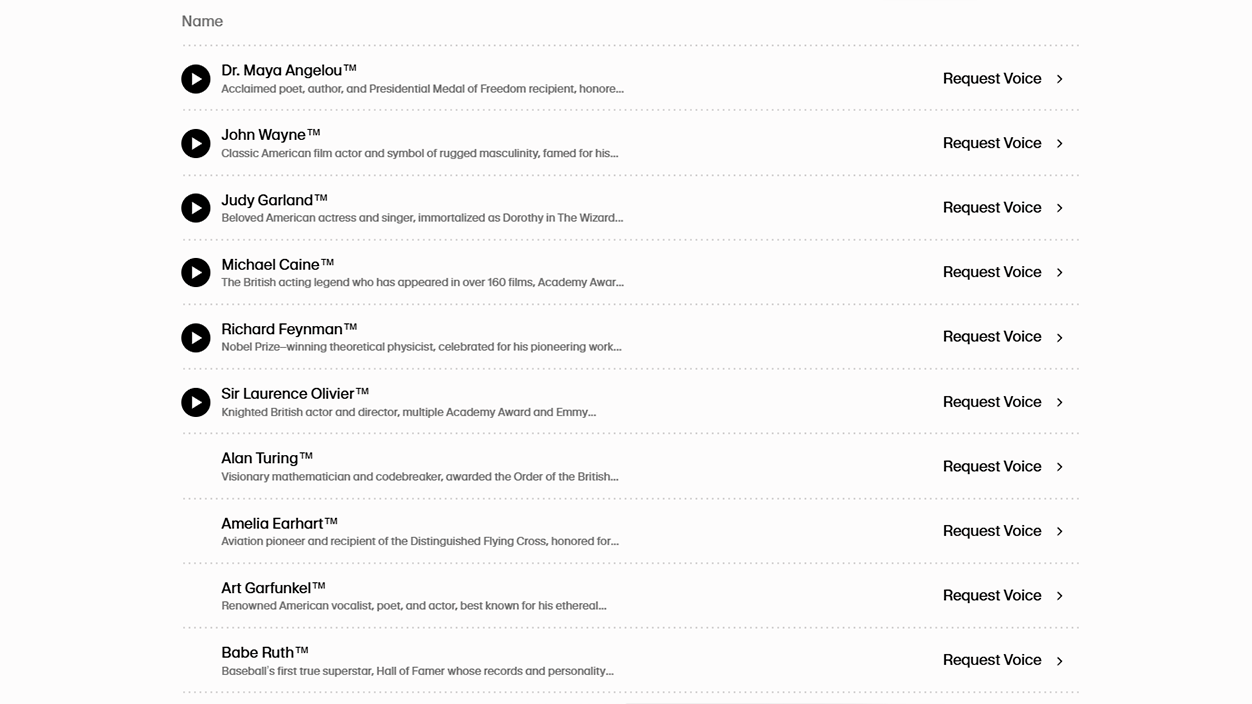 授权 Legendary Voices elevenlabs