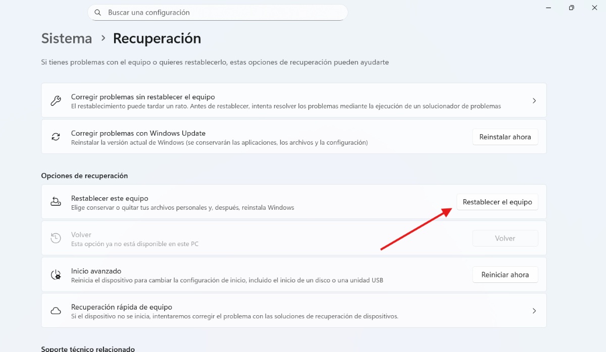 Recuperación desde la nube en Windows 11