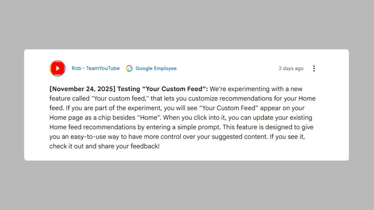 Your Custom Feed en YouTube