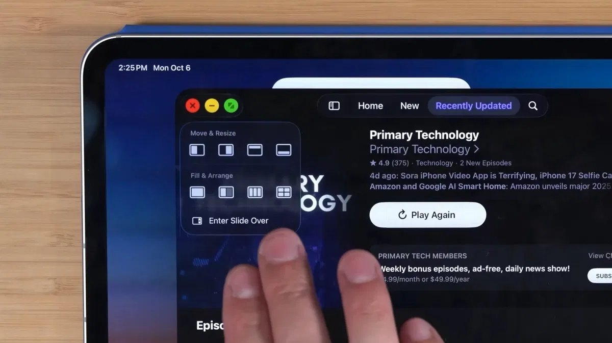 iPadOS 26.1 Slide Over