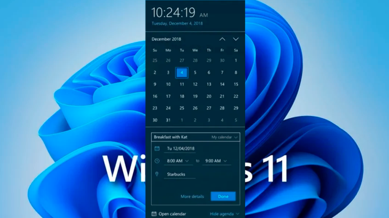 vista de Agenda al calendario en Windows