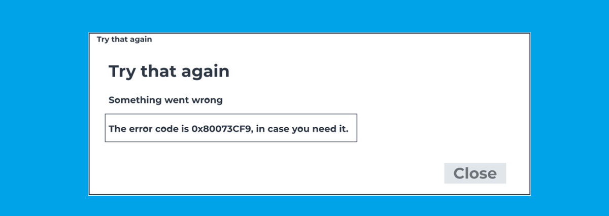 ralat 0x80073CF9 dalam Gedung Microsoft