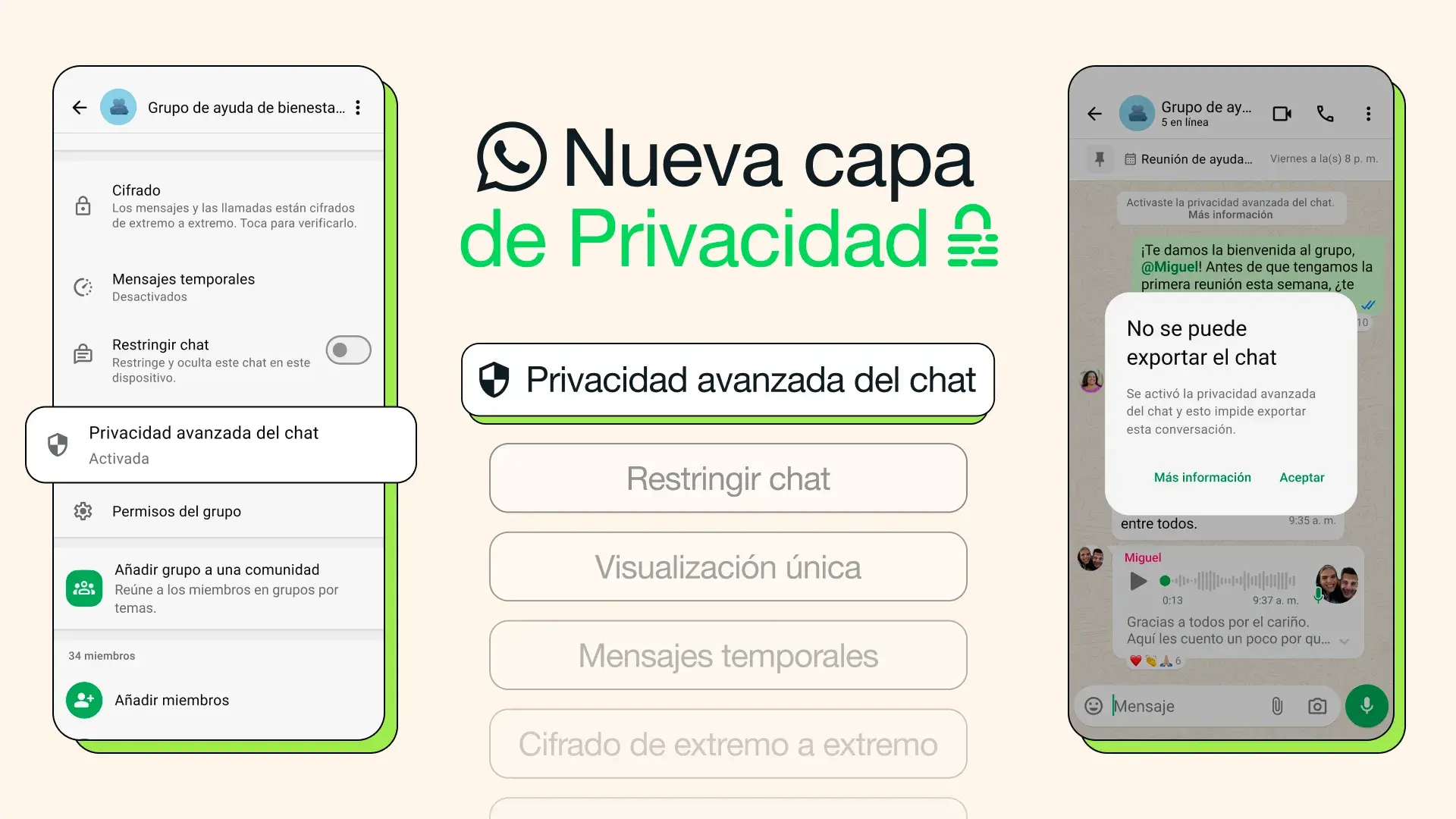 Opciones de privacidad en WhatsApp Opciones de privacidad avanzada en WhatsApp