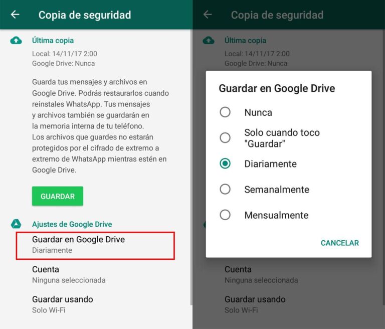 La copia de seguridad de WhatsApp en Android no se completa nunca