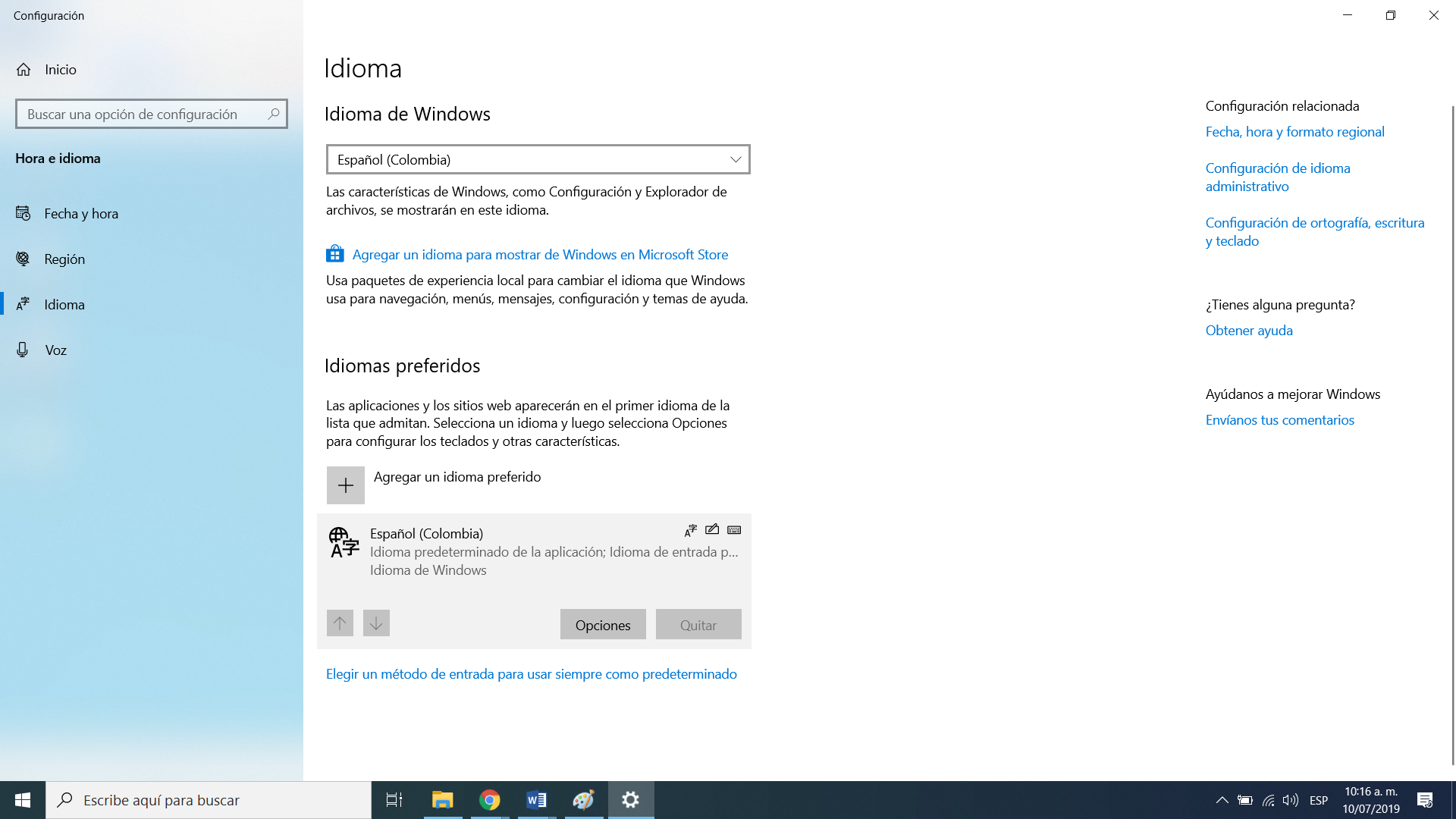 Configuración do idioma do teclado en Windows