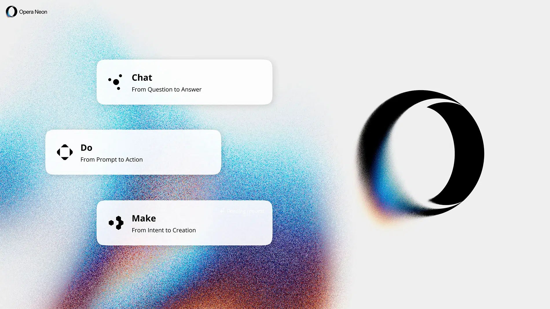 opera neon navegador con tres agentes principales
