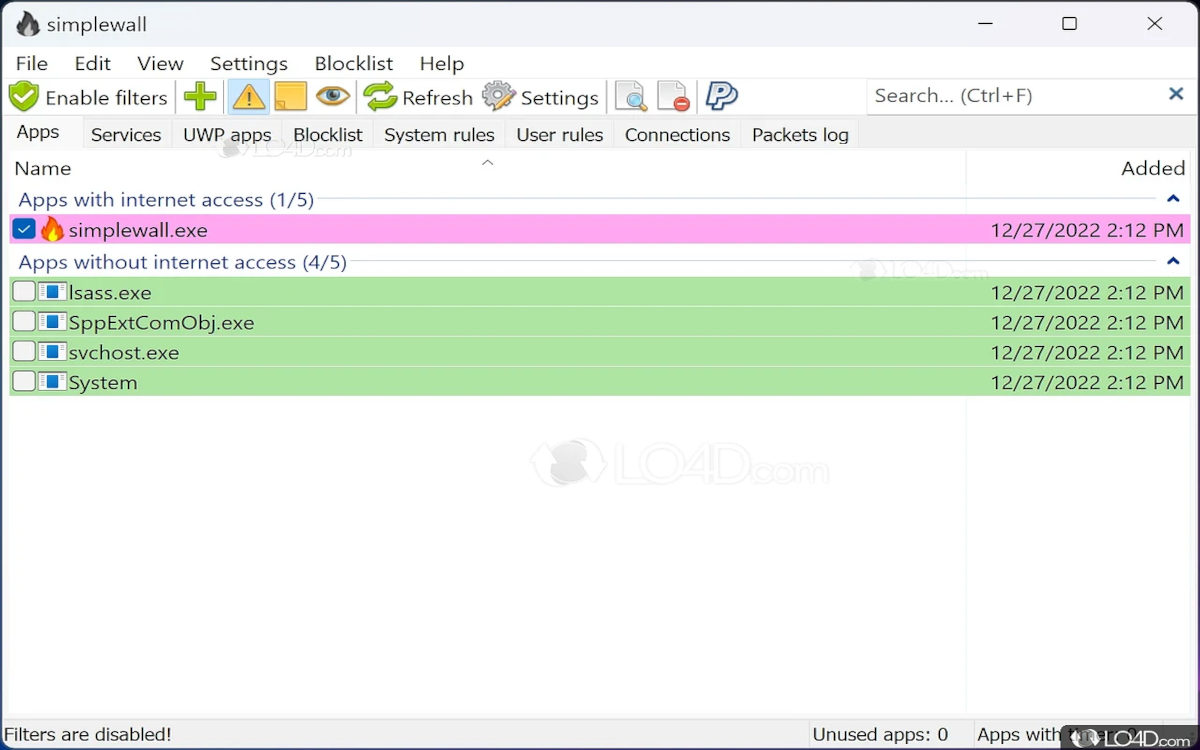 Interfaz de SimpleWall