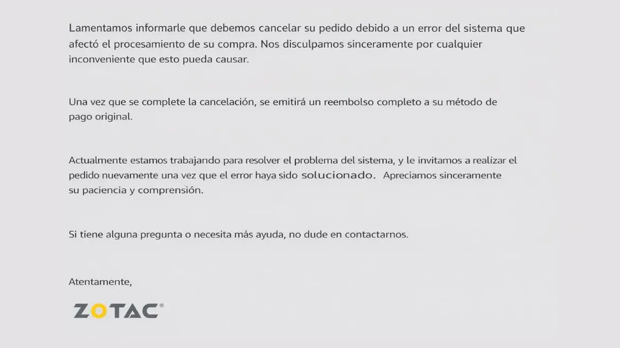 Comunicado Zotac Subida precio GPU