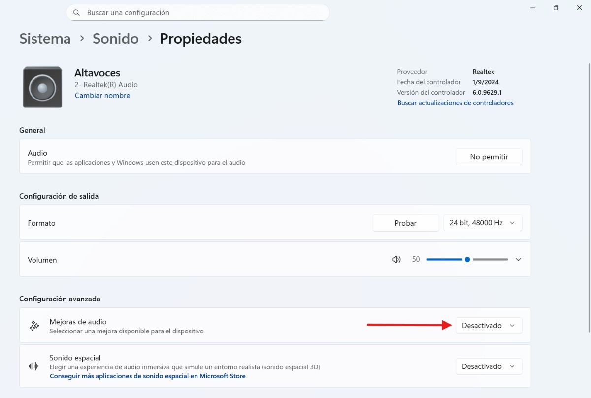 Desactivar mejoras ante la desincronización audio-vídeo
