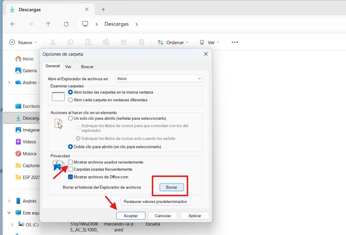 Explorador de archivos se abre lento, Desactivar el rastreo de archivos recientes.