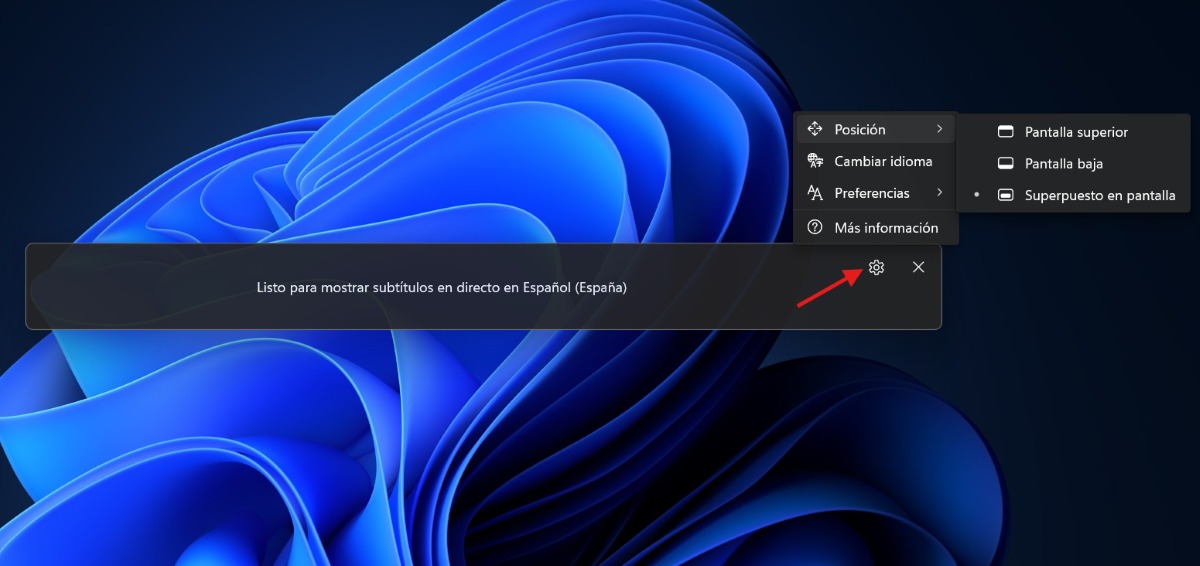 Personalizar subtítulos en directo Windows 11