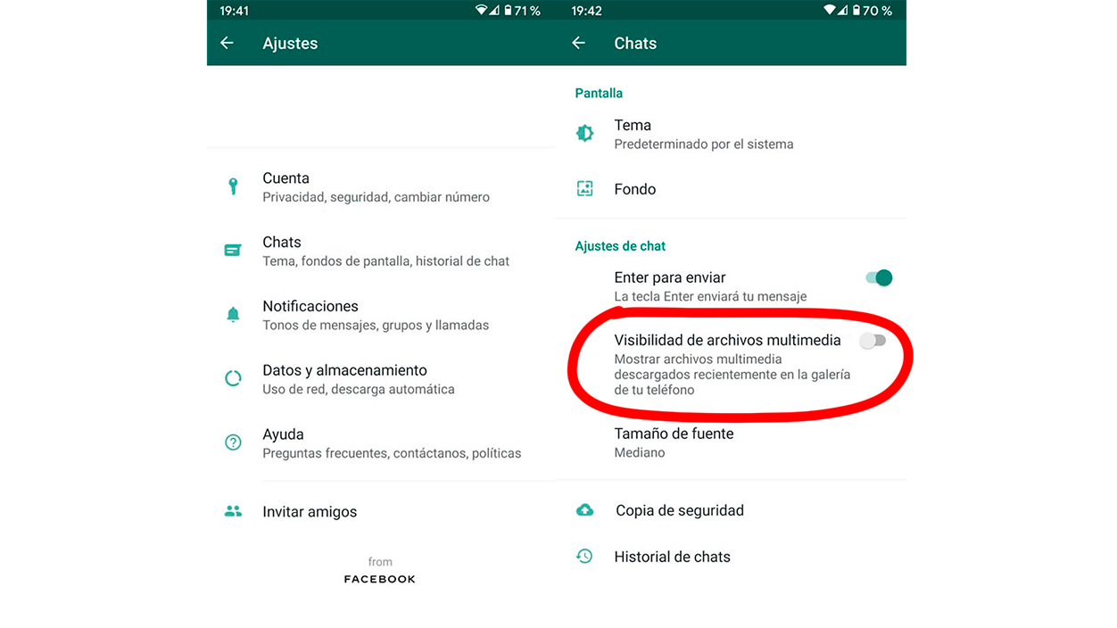 Visibilidad de archivos multimedia Whatsapp
