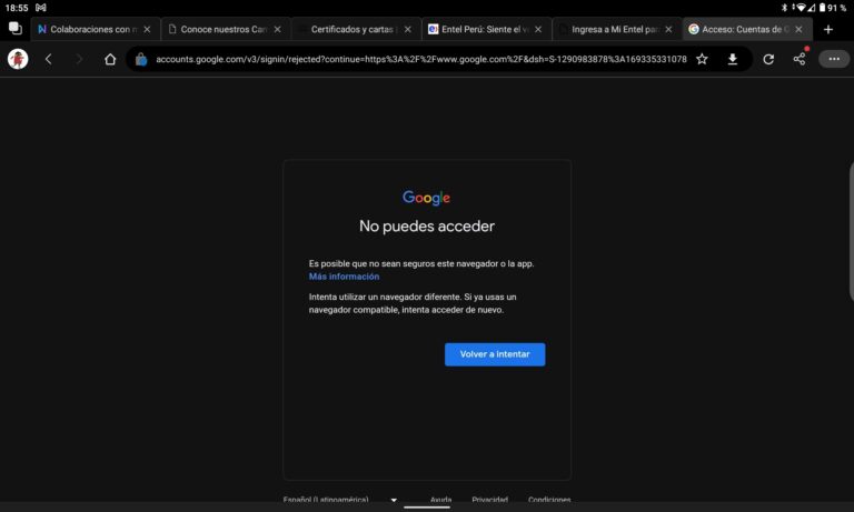 google bloquea inicio de sesion