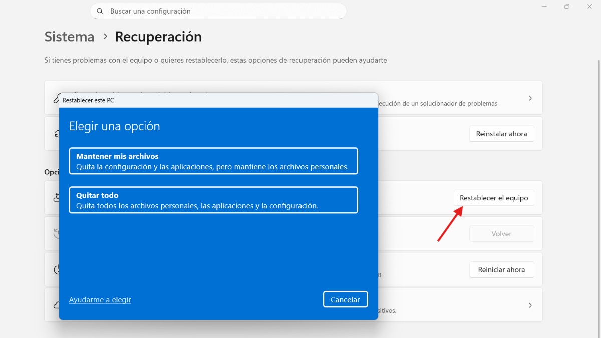 Diferencias entre restablecer PC y reparación