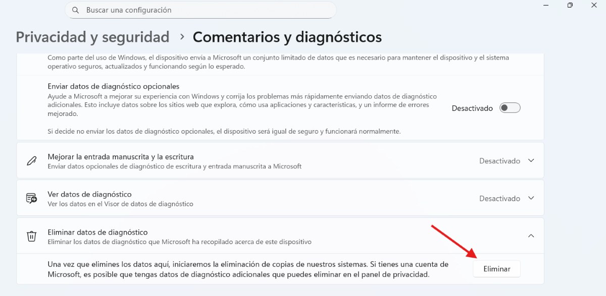 Eliminar los datos de diagnóstico