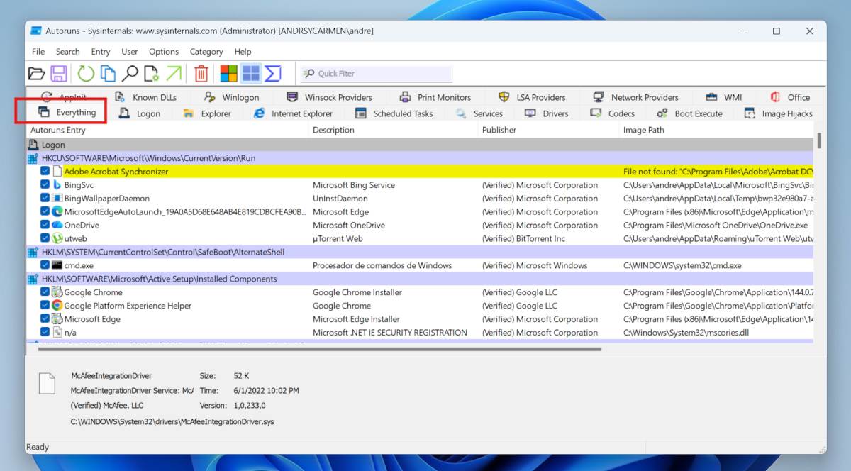 Usar Autoruns para saber qué procesos de juegos afectan al arranque
