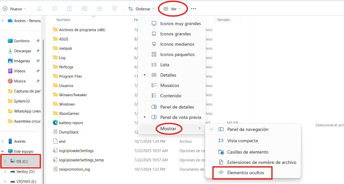 Ver archivo Hiberfil.sys en el explorador de Windows
