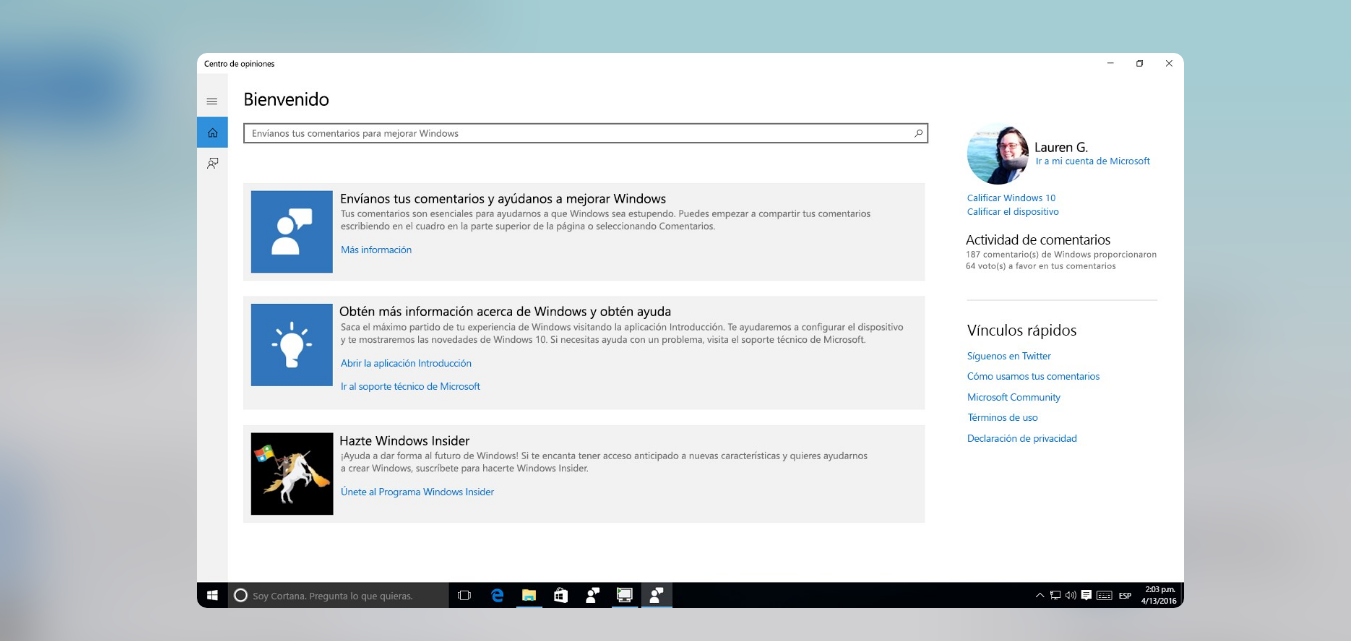 Cómo reportar fallos en el Centro de Opiniones de Windows
