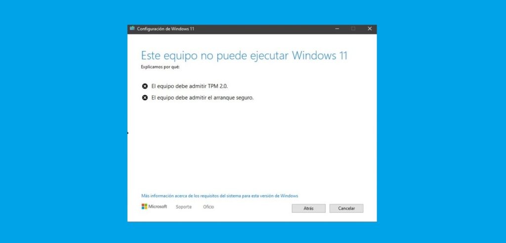 Este PC debe admitir TPM 2.0