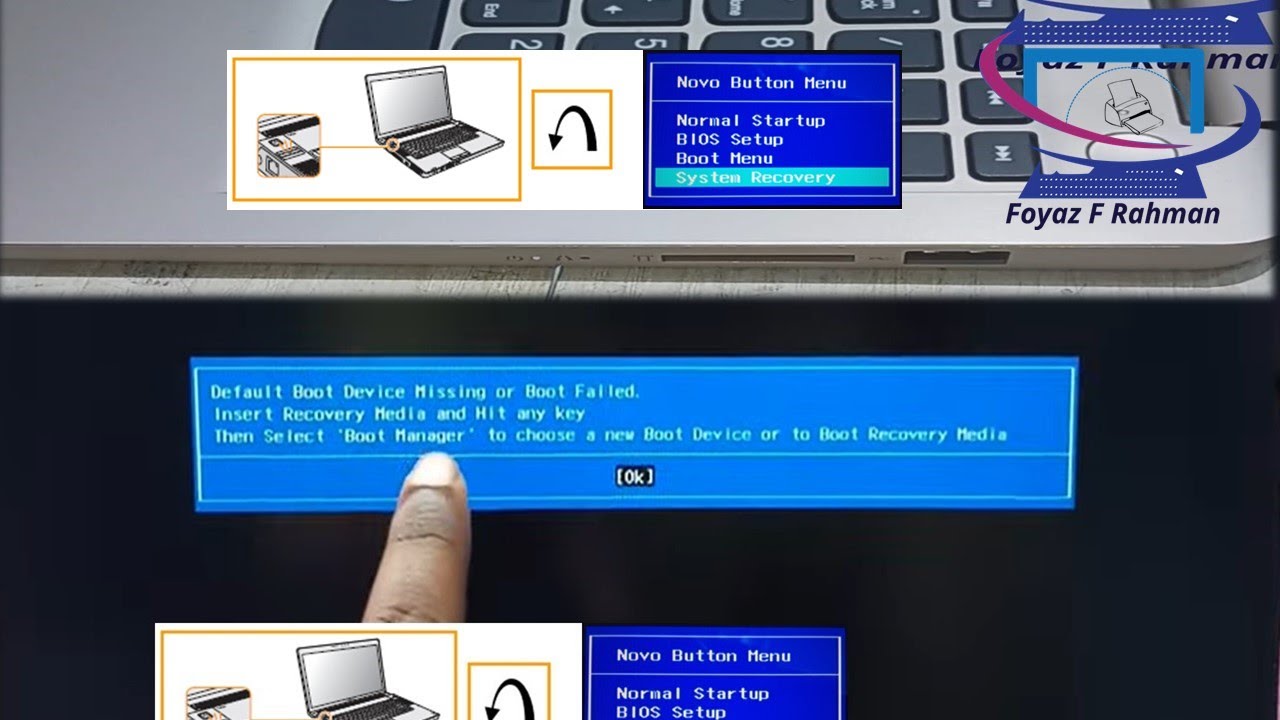 botón NOVO en portátil Lenovo