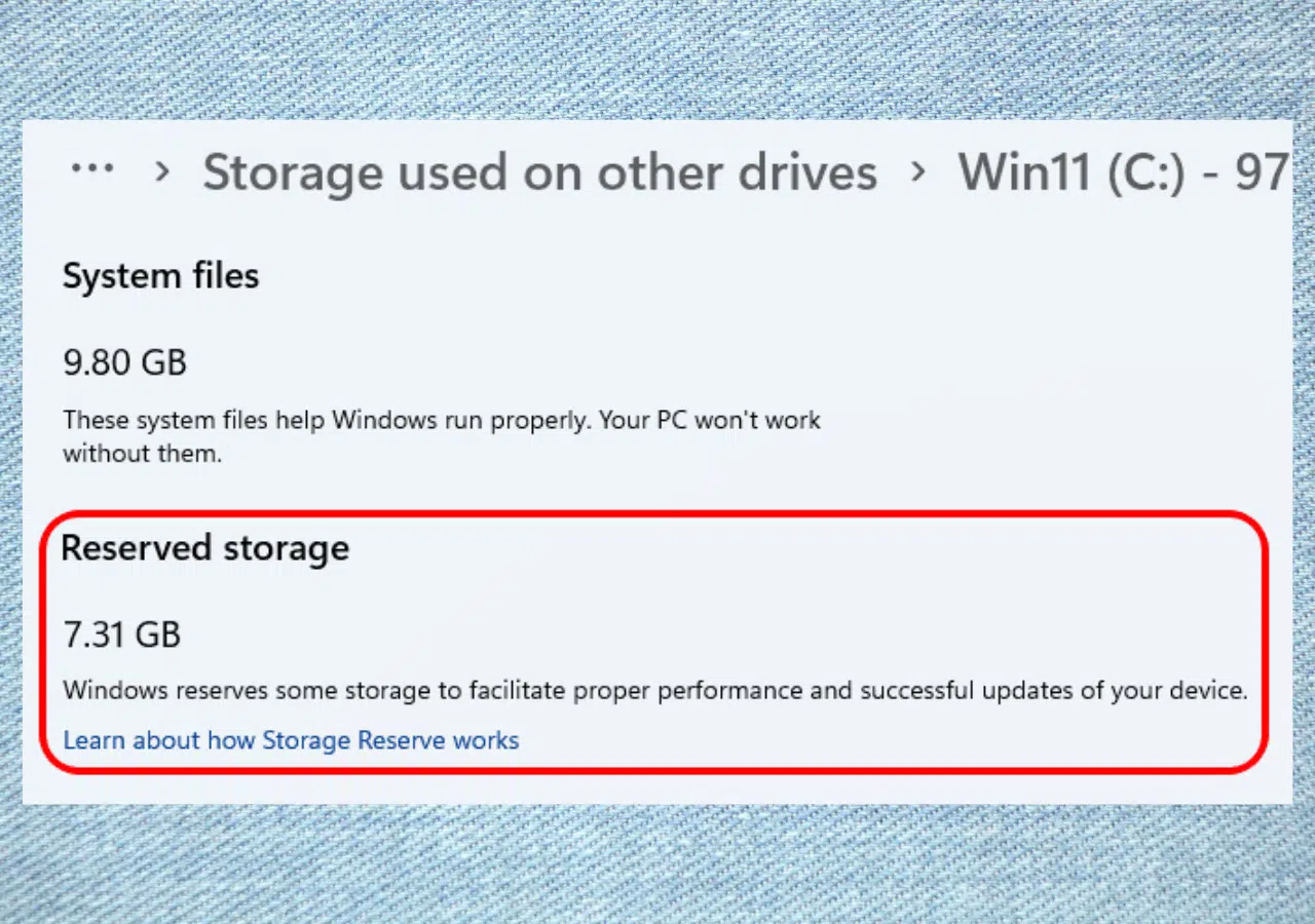 almacenamiento reservado en Windows