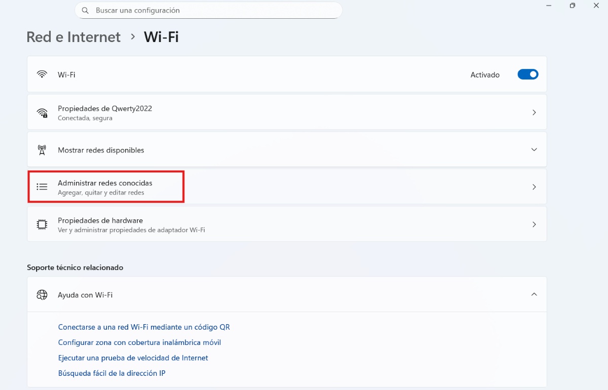 Administrar redes conocidas en Windows
