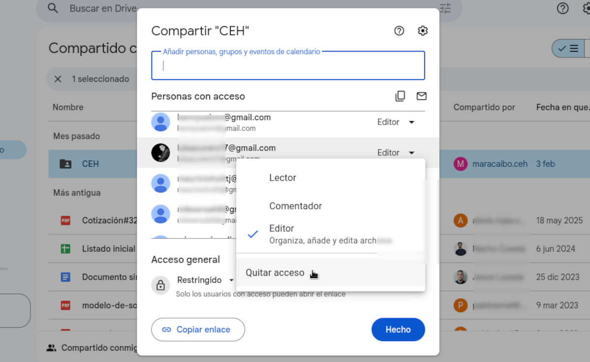 Ajustes de permisos en carpetas Google Drive