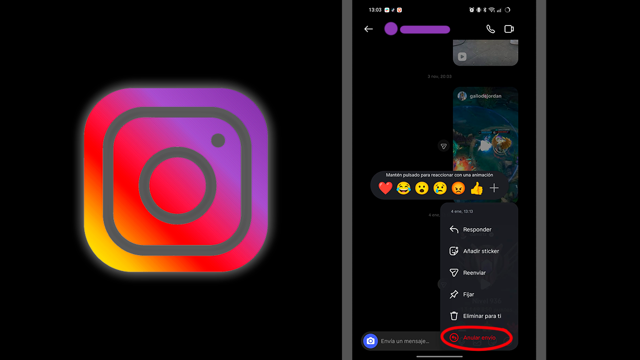 Anular envio mensajes Instagram