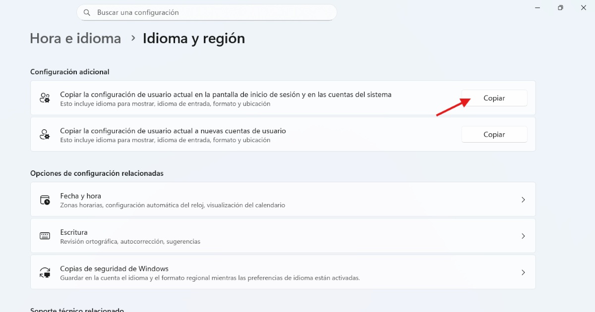 Cambiar el idioma, pantalla de bienvenida
