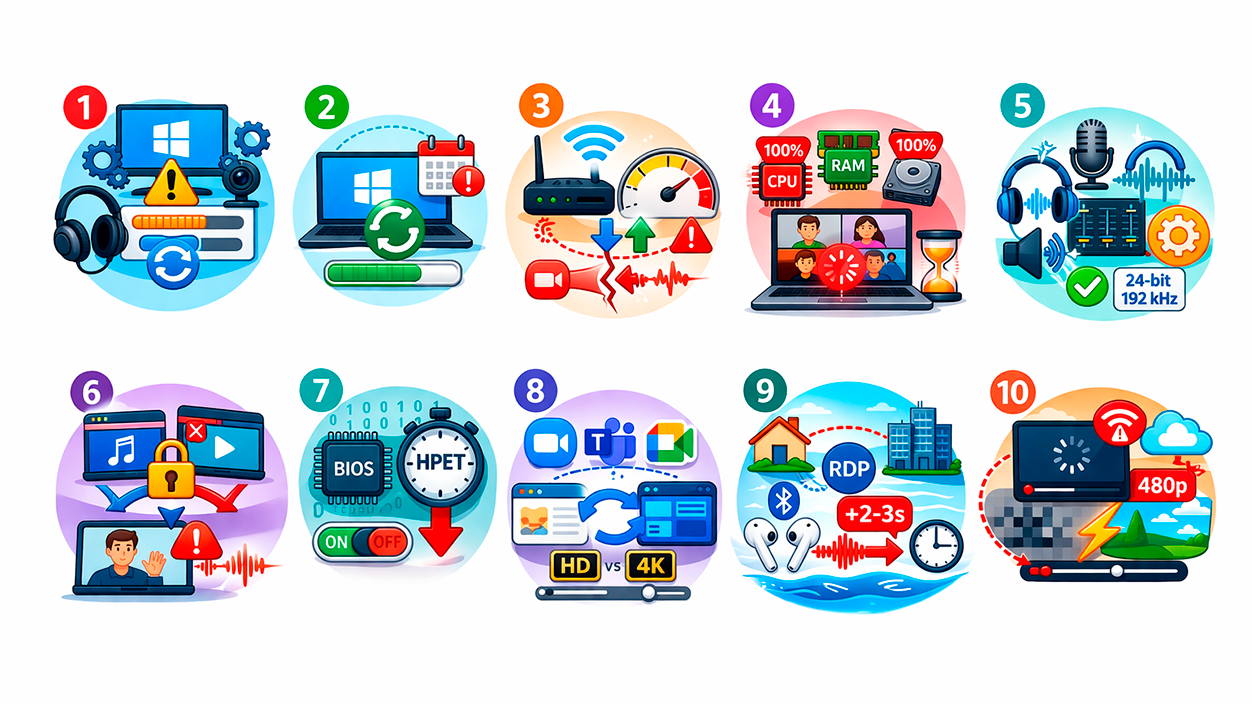 Causas habituales del retraso de imagen y voz en videollamadas en Windows