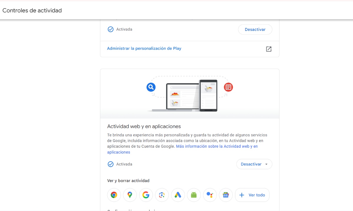 Controles de actividad en Google