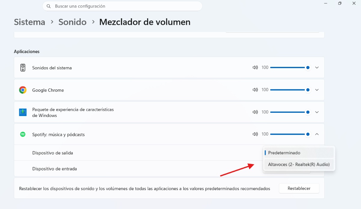 Elegir qué app usa cada salida de audio en Windows
