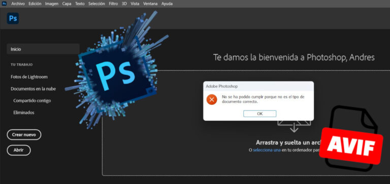 Error al abrir imágenes .AVIF en Photoshop