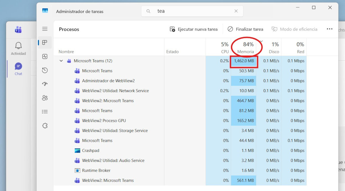 Evitar que Teams consuma demasiada RAM en Windows