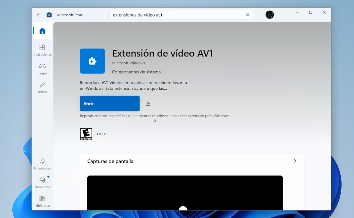 Extensión AV1 para Windows